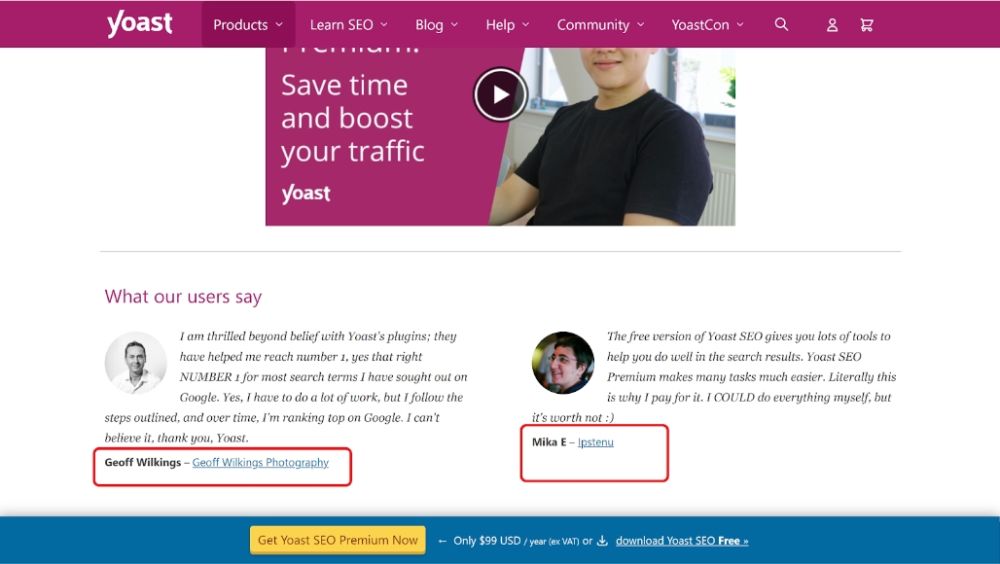 yoast testimonials example